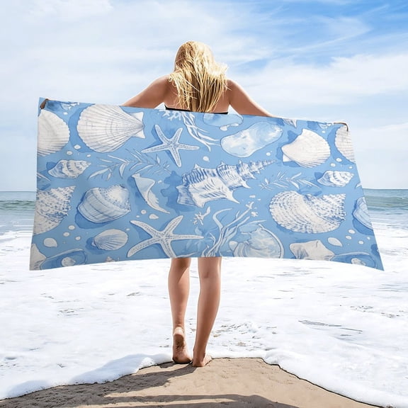 Beach Seashell Starfish Oversized -Washed Lightweight Quick Dry Beach Towels - 32"x63"