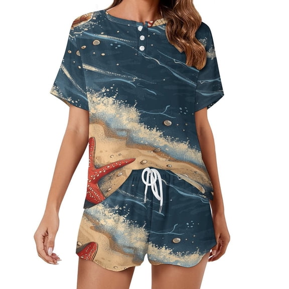 Beach Seashell Starfish Print Women'S Pajamas Set Summer Sleepwear Sets 2 Piece Lounge Set