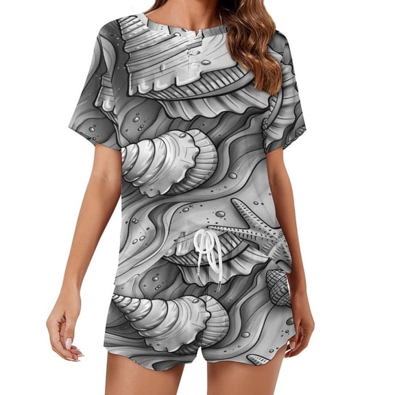 Beach Seashell Starfish Print Women'S Pajamas Set Summer Sleepwear Sets 2 Piece Lounge Set