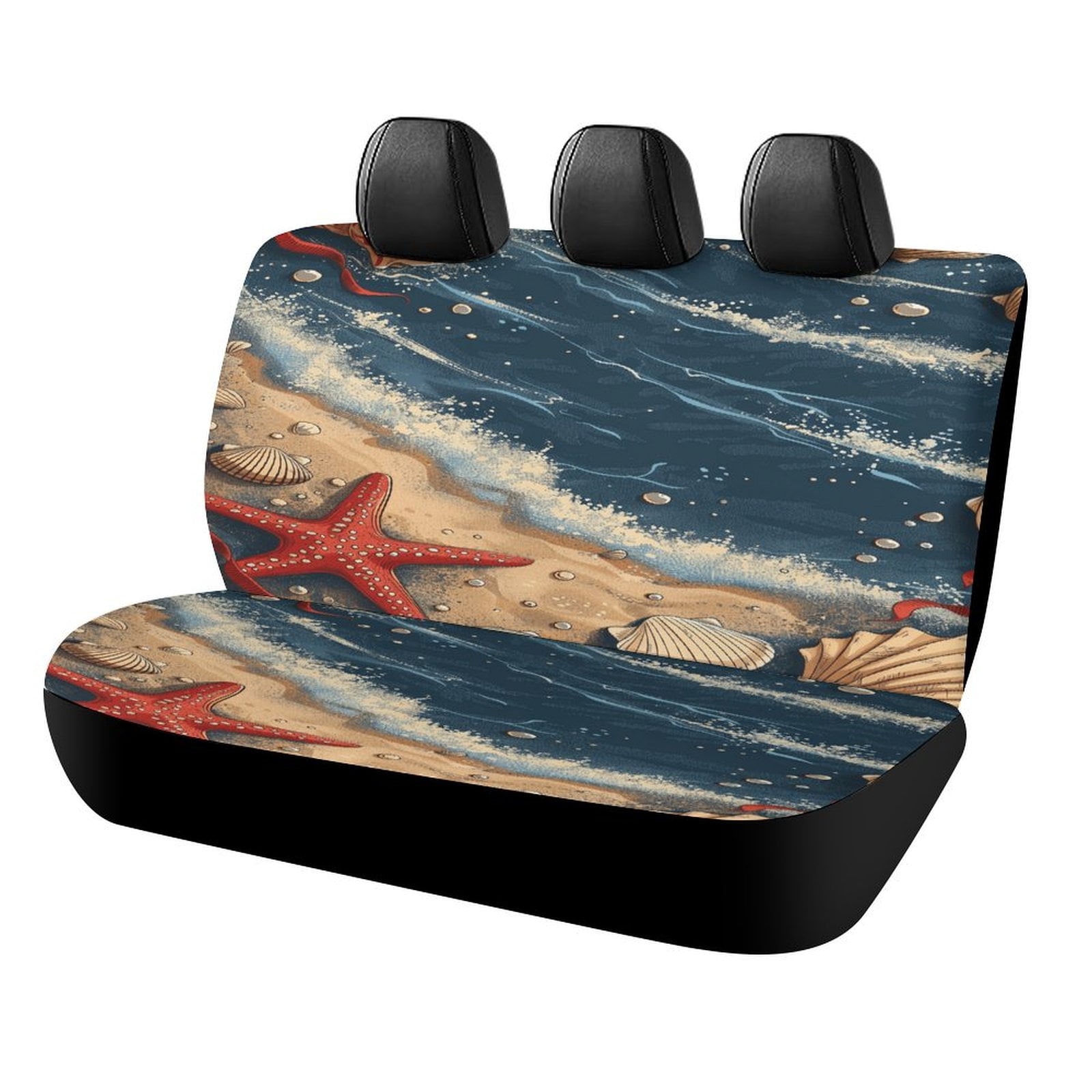 Beach Seashell Starfish Rear Seat Covers, Car Backseat Protector, Universal Back Seat Vehicle Interior Protector, Fits Most Cars, SUVs, Sedans, Trucks
