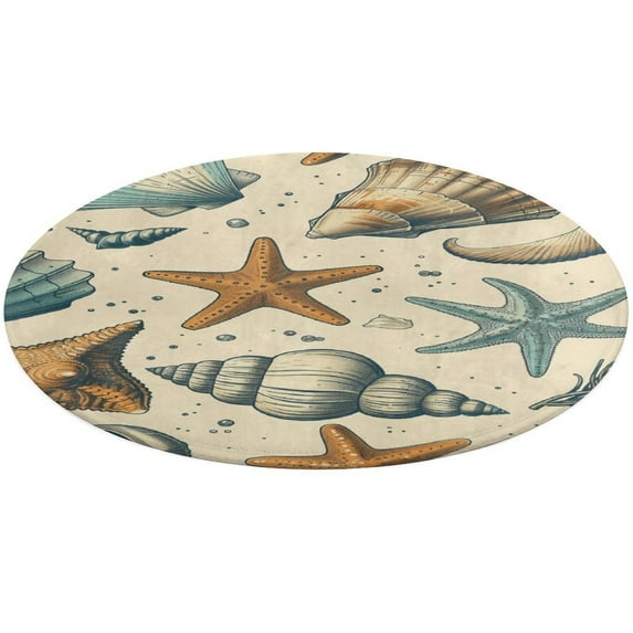Beach Seashell Starfish Round Rugs -Washable Non-Slip Small Round Area Rug Throw Soft Circle Rugs for Bedroom, Modern Print Indoor Carpet for Entryway Sofa Living Room