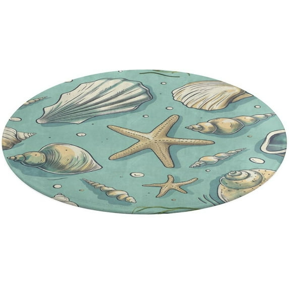 Beach Seashell Starfish Round Rugs -Washable Non-Slip Small Round Area Rug Throw Soft Circle Rugs for Bedroom, Modern Print Indoor Carpet for Entryway Sofa Living Room