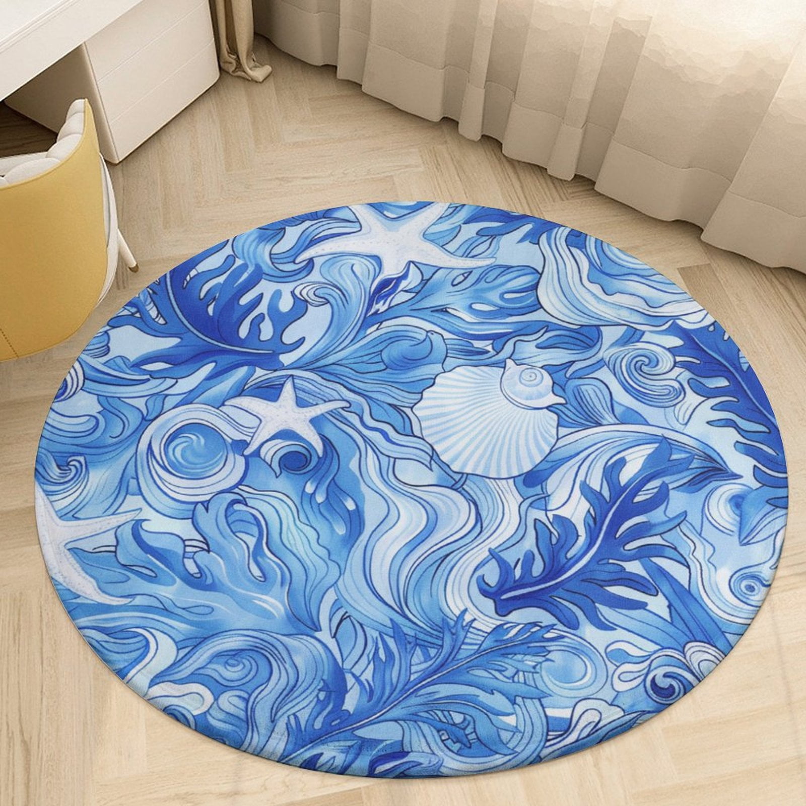 Beach Seashell Starfish Round Rugs -Washable Non-Slip Small Round Area ...