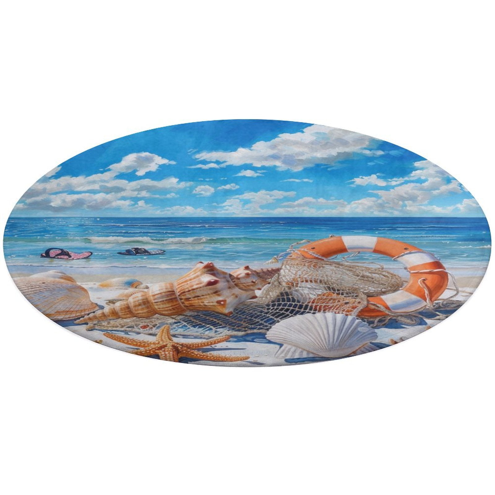 Beach Seashell Starfish Round Rugs -Washable Non-Slip Small Round Area ...