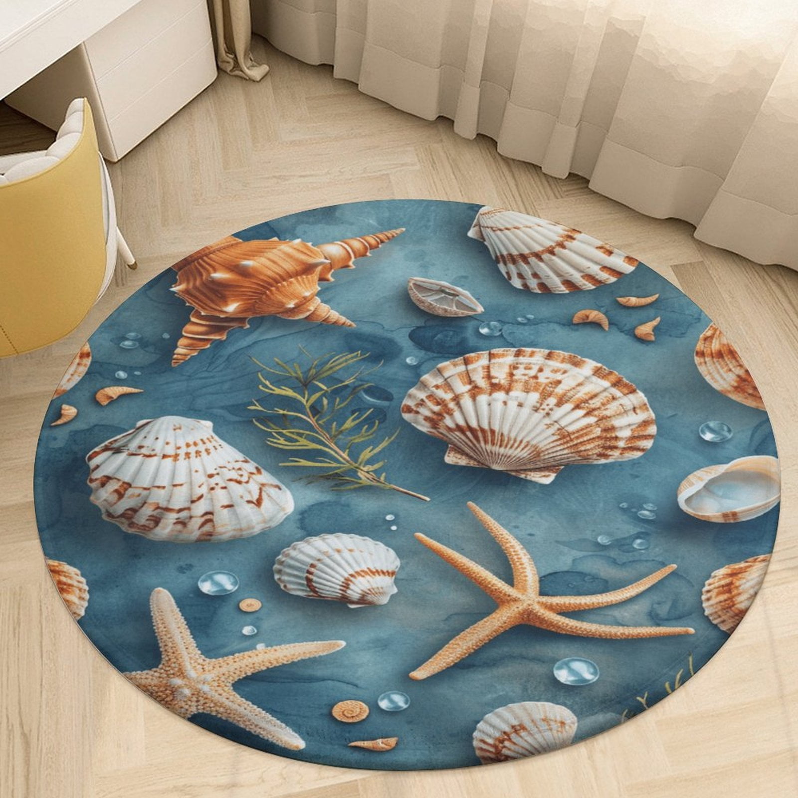 Beach Seashell Starfish Round Rugs -Washable Non-Slip Small Round Area ...