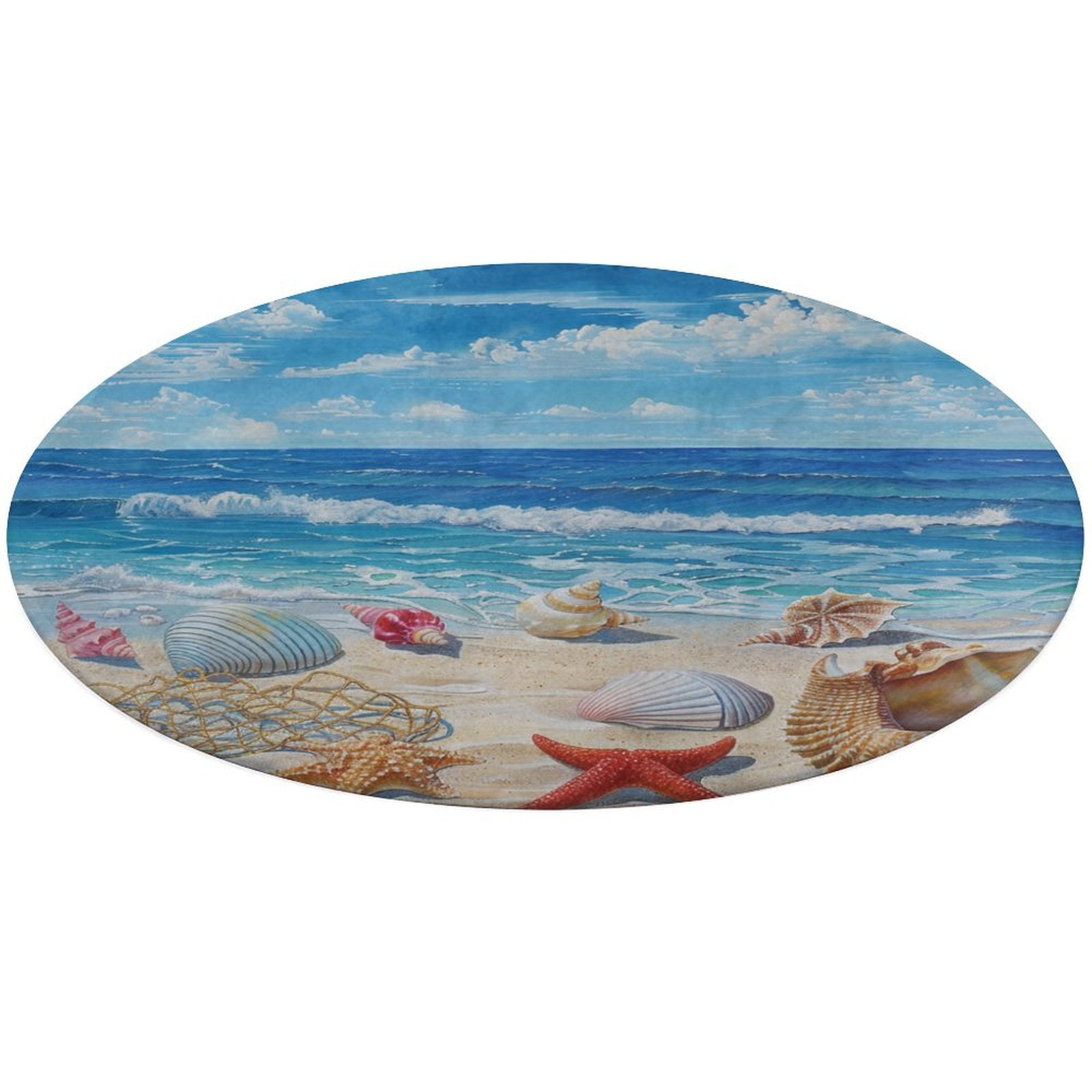 Beach Seashell Starfish Round Rugs -Washable Non-Slip Small Round Area ...