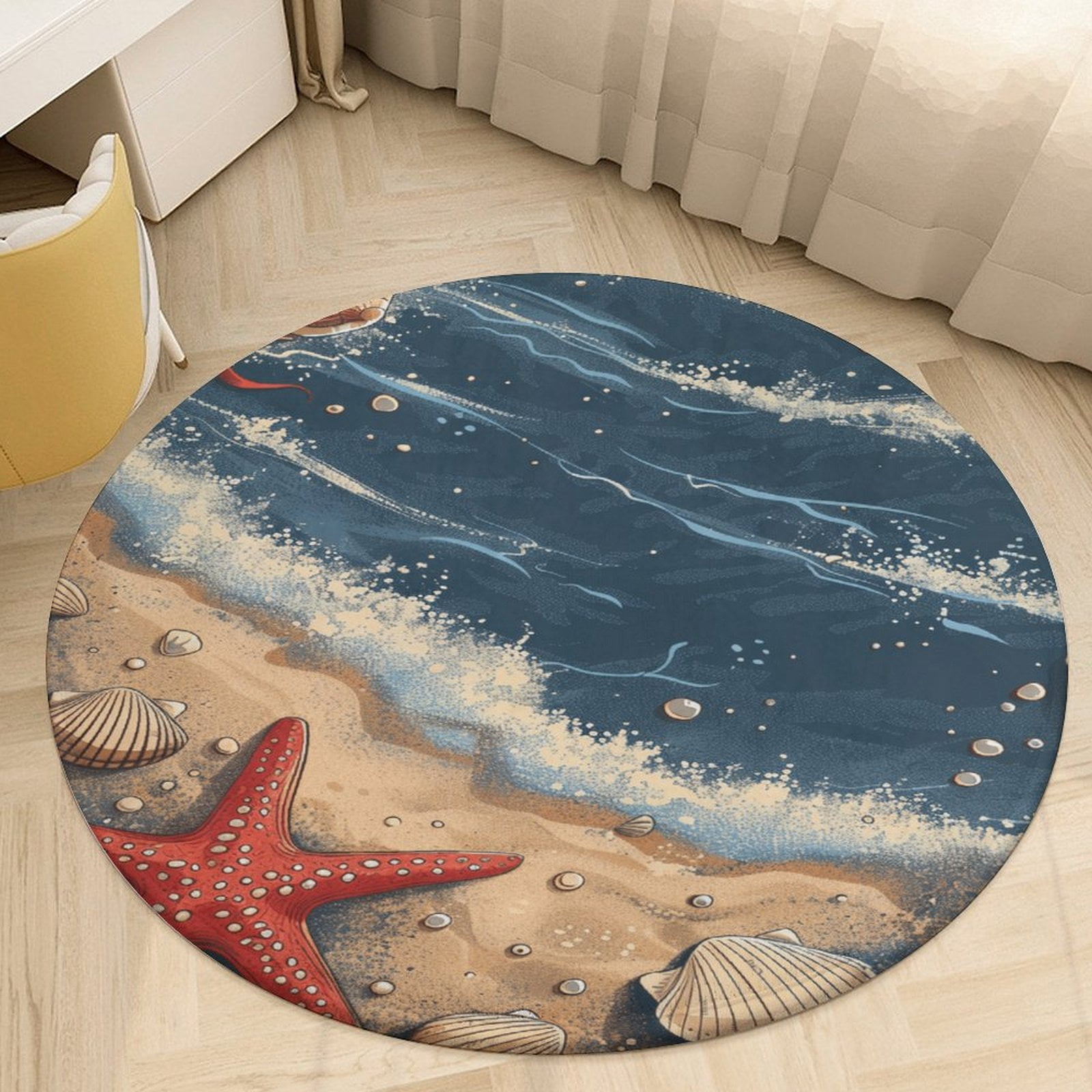 Beach Seashell Starfish Round Rugs -Washable Non-Slip Small Round Area ...