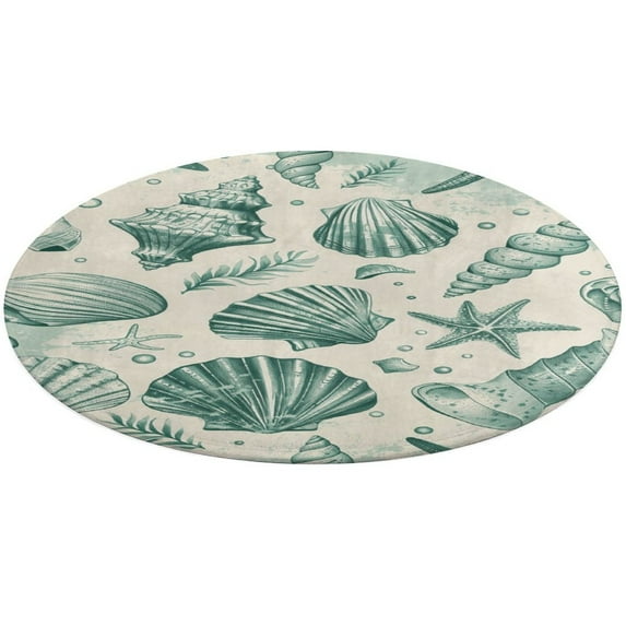 Beach Seashell Starfish Round Small Area Rug, Print Non Slip Washable Floor Mat, Soft Throw Rug for Living Room, Powder Room Entryway, Bathroom, Bedside