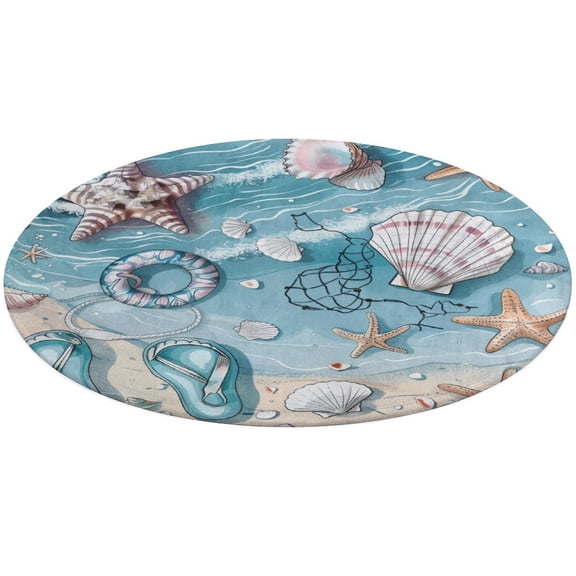 Beach Seashell Starfish Round Small Area Rug, Print Non Slip Washable Floor Mat, Soft Throw Rug for Living Room, Powder Room Entryway, Bathroom, Bedside