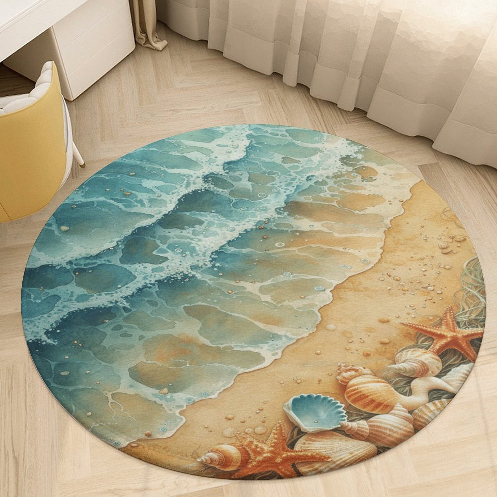 Beach Seashell Starfish Round Small Area Rug, Print Non Slip Washable ...