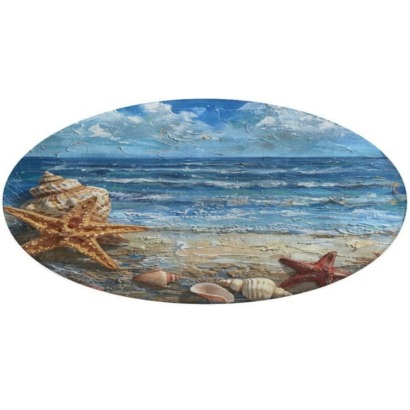 Beach Seashell Starfish Round Small Area Rug, Print Non Slip Washable Floor Mat, Soft Throw Rug for Living Room, Powder Room Entryway, Bathroom, Bedside