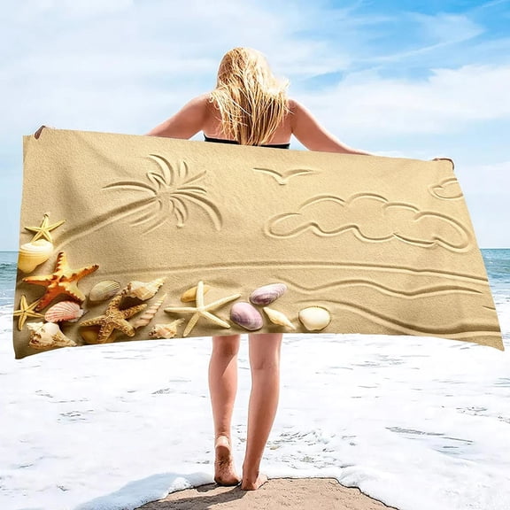 Beach Seashell Starfish Sea Ocean Wave Summer Bathroom Ultra Soft Sand Free Absorbent Multipurpose Towels (9)
