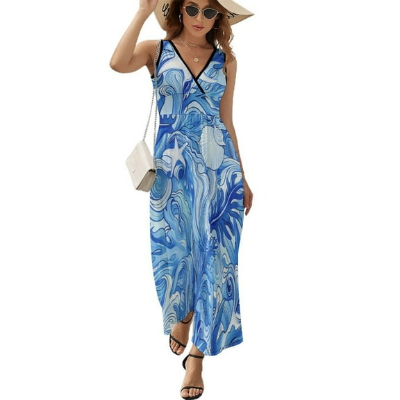 Beach Seashell Starfish Sleeveless Dress Woman Fashion Long Dresses Women's Summer Suit Dress 2025