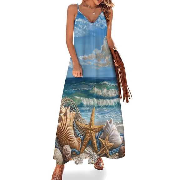 Beach Seashell Starfish Sleeveless Dress Woman Fashion Long Dresses Women's Summer Suit Dress Summer 2025 Women