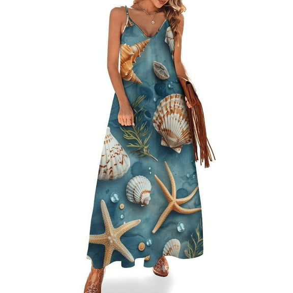 Beach Seashell Starfish Sleeveless Dress Woman Fashion Long Dresses Women's Summer Suit Dress Summer 2025 Women