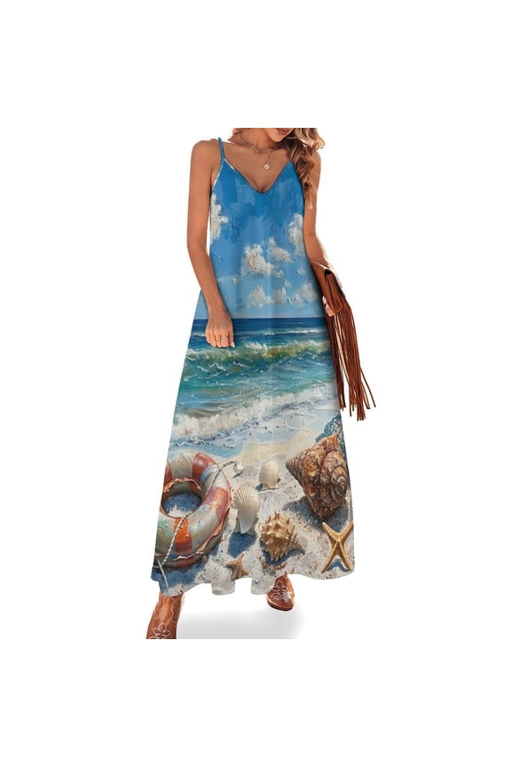 Beach Seashell Starfish Sleeveless Dress Woman Fashion Long Dresses Women's Summer Suit Dress Summer 2025 Women
