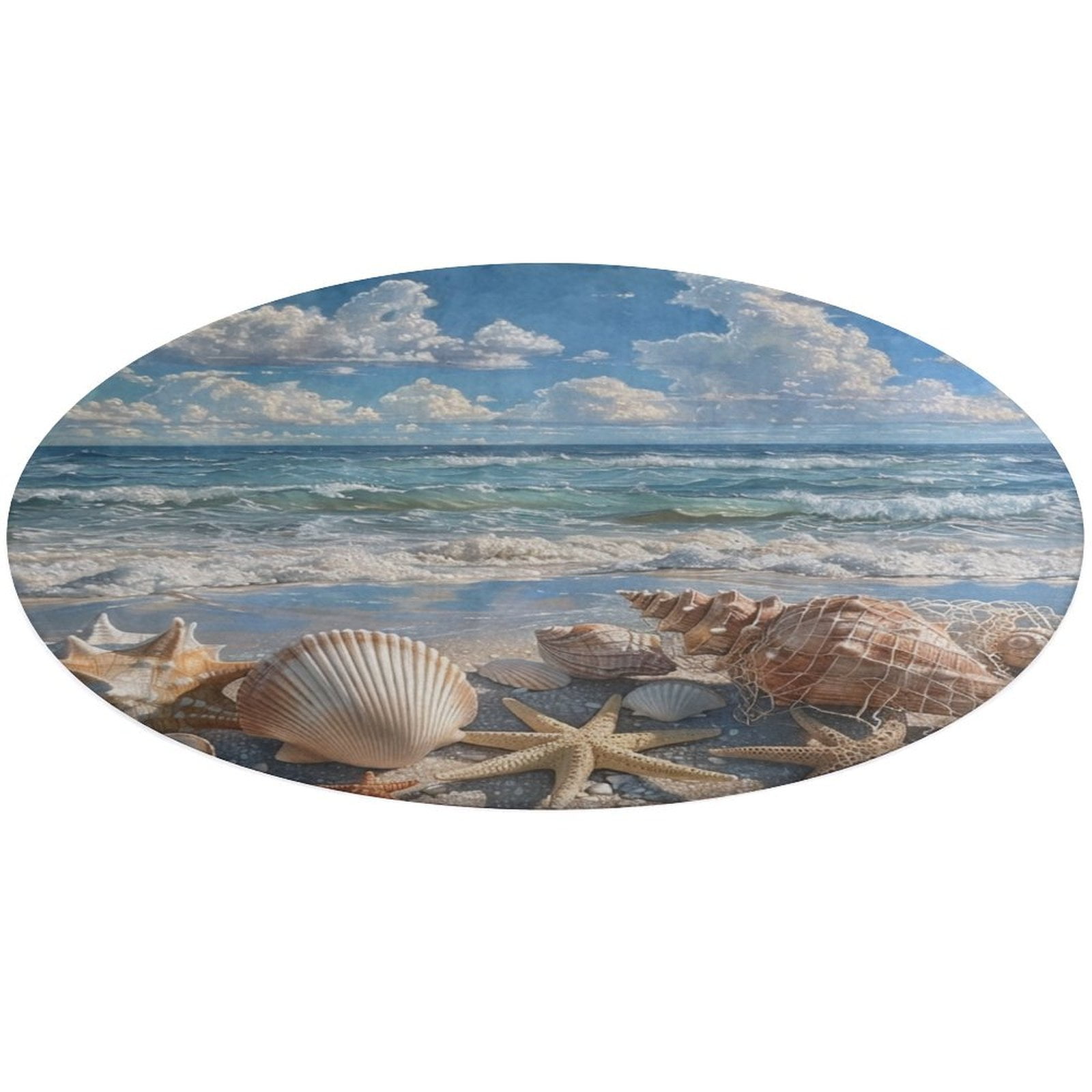 Beach Seashell Starfish Soft Bedroom Round Area Rug, Washable Cute ...