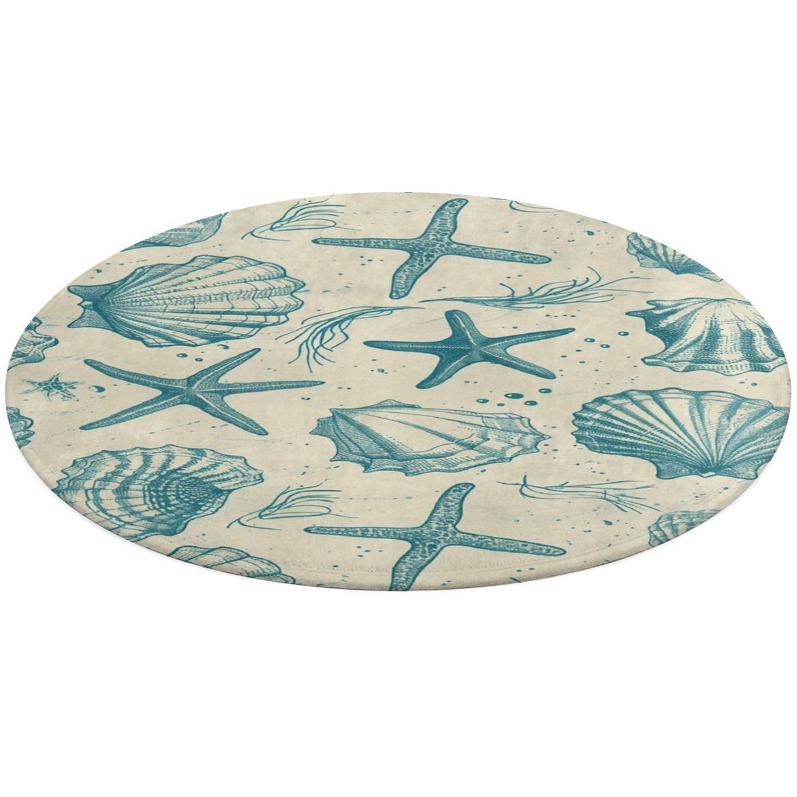 Beach Seashell Starfish Soft Bedroom Round Area Rug, Washable Cute ...