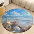 thumbnail image 1 of Beach Seashell Starfish Soft Bedroom Round Area Rug, Washable Cute Nursery Circle Throw Mat, Non-Slip Contemporary Small Low Pile Floor Carpet for Dorm Bedside, 1 of 6