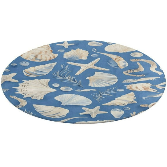 Beach Seashell Starfish Soft Bedroom Round Area Rug, Washable Cute Nursery Circle Throw Mat, Non-Slip Contemporary Small Low Pile Floor Carpet for Dorm Bedside