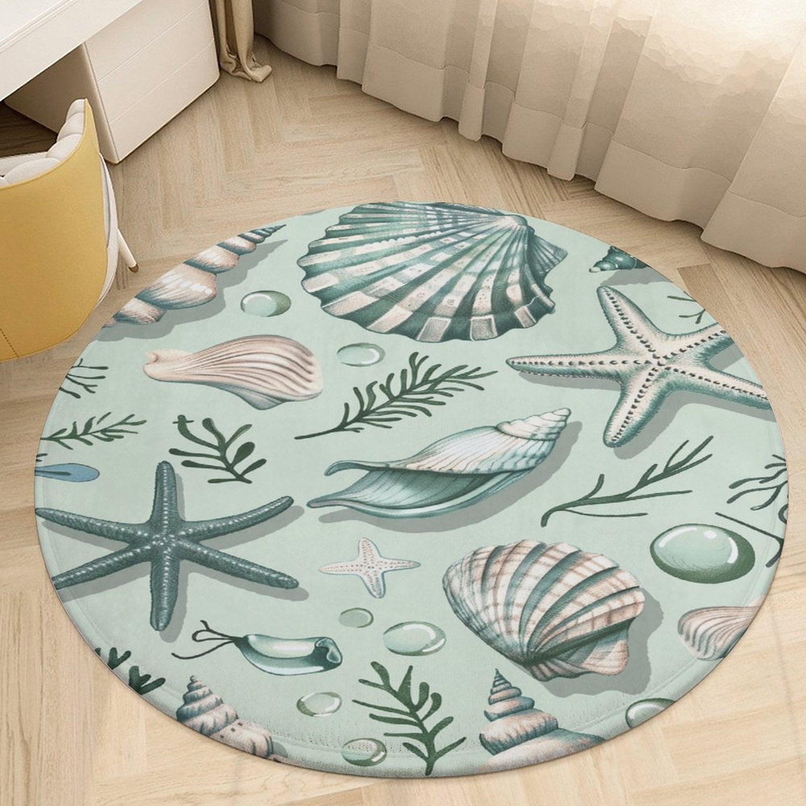 Beach Seashell Starfish Soft Bedroom Round Area Rug, Washable Cute ...