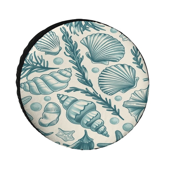 Beach Seashell Starfish Spare Tire Cover for Trailer, Waterproof Oxford Cloth Wheel Cover with ,Camper Spare Tire Cover Fit for SUV Truck Travel Trailer