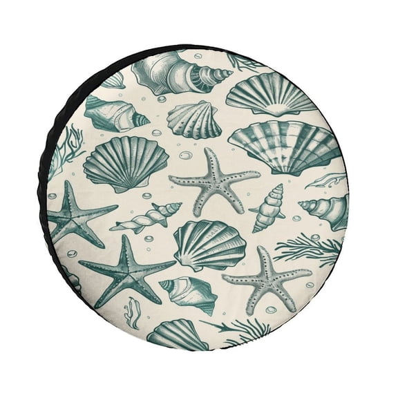 Beach Seashell Starfish Spare Tire Cover for Trailer, Waterproof Oxford Cloth Wheel Cover with ,Camper Spare Tire Cover Fit for SUV Truck Travel Trailer