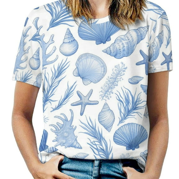Beach Seashell Starfish T Shirts Basic T-Shirt Short Sleeve Ladies Tee Shirt Summer Graphic Clothing