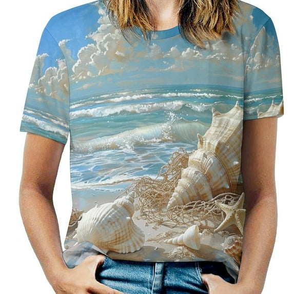 Beach Seashell Starfish T Shirts Basic T-Shirt Short Sleeve Ladies Tee Shirt Summer Graphic Clothing