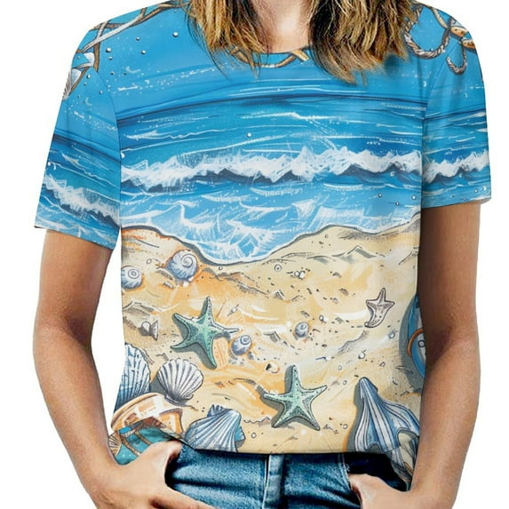Beach Seashell Starfish T Shirts Basic T-Shirt Short Sleeve Ladies Tee Shirt Summer Graphic Clothing