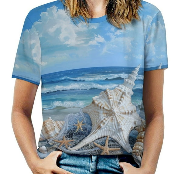 Beach Seashell Starfish T Shirts Basic T-Shirt Short Sleeve Ladies Tee Shirt Summer Graphic Clothing