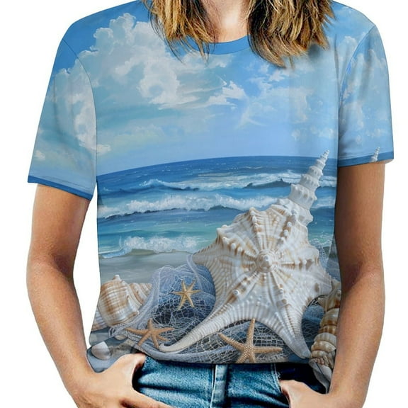 Beach Seashell Starfish T Shirts Basic T-Shirt Short Sleeve Ladies Tee Shirt Summer Graphic Clothing