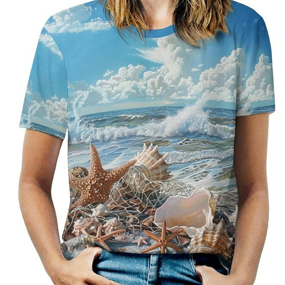 Beach Seashell Starfish T Shirts Basic T-Shirt Short Sleeve Ladies Tee Shirt Summer Graphic Clothing