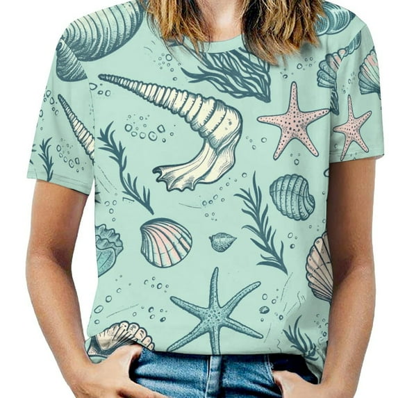 Beach Seashell Starfish T Shirts Basic T-Shirt Short Sleeve Ladies Tee Shirt Summer Graphic Clothing
