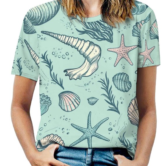 Beach Seashell Starfish T Shirts Basic T-Shirt Short Sleeve Ladies Tee Shirt Summer Graphic Clothing