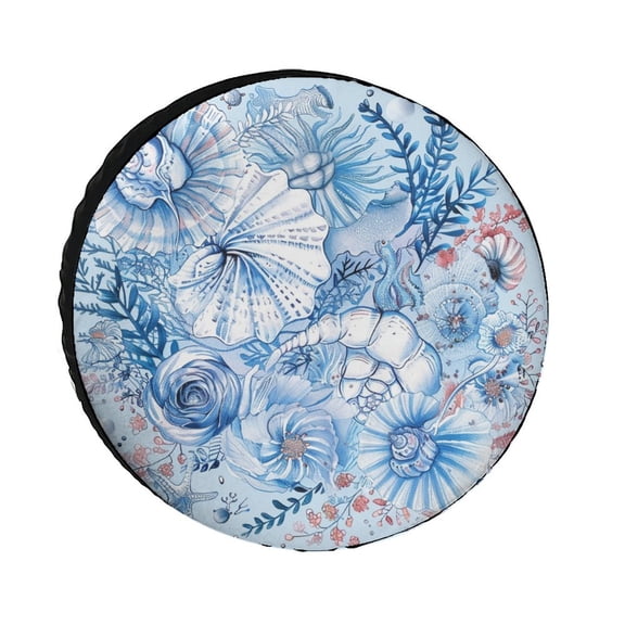 Beach Seashell Starfish Tire Cover Waterproof Dust-Proof Universal Wheel Camper Spare Tire Cover Fit for RV Trailer Truck SUV Motorhome Travel Trailer