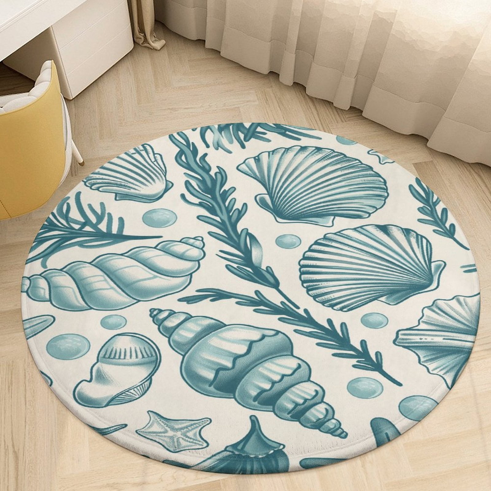 Beach Seashell Starfish Washable Round Rug -Circle Area Rugs for ...