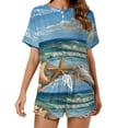 thumbnail image 1 of Beach Seashell Starfish Women's Ruffle Short Sleeve Tops And Shorts Cute Peeps Bunny Pajamas Sets, 1 of 7