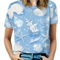 thumbnail image 1 of Beach Seashell Starfish Women's Short Sleeve T-Shirt Crew Neck Casual Summer Trendy Loose Fit Tops, 1 of 6