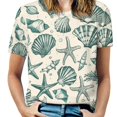 thumbnail image 1 of Beach Seashell Starfish Women's Short Sleeve T-Shirt Crew Neck Casual Summer Trendy Loose Fit Tops, 1 of 6