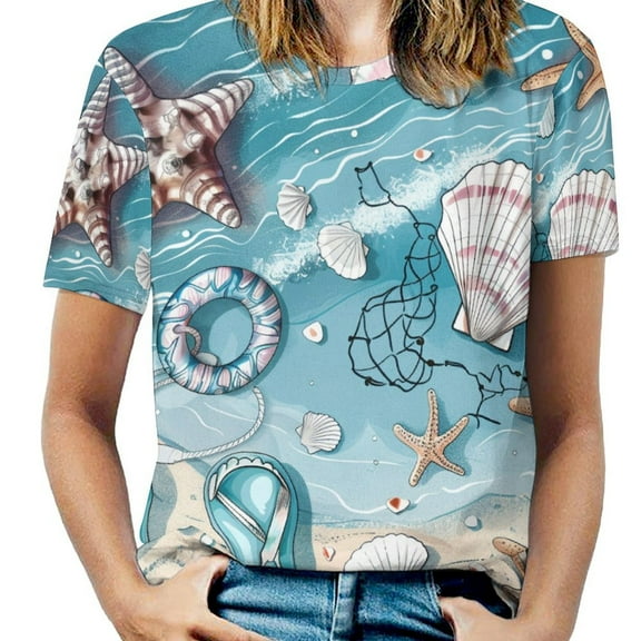 Beach Seashell Starfish Women's Short Sleeve Tops Casual Blouses T Shirt