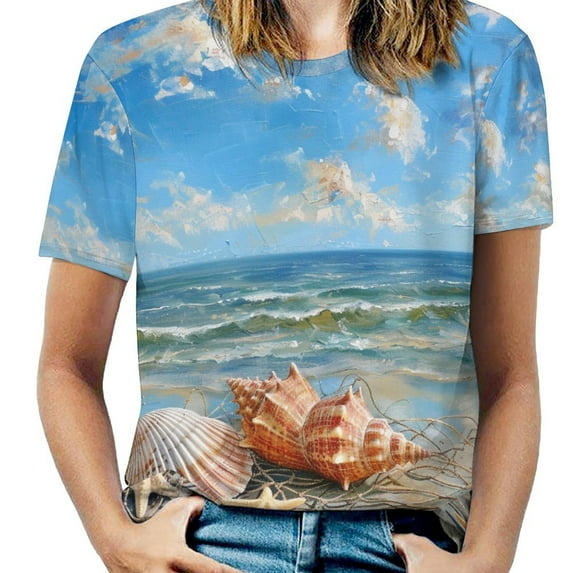 Beach Seashell Starfish Women's Short Sleeve Tops Casual Blouses T Shirt