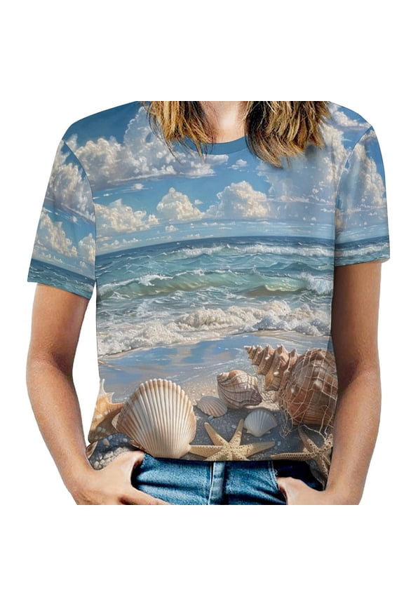 Beach Seashell Starfish Women's Short Sleeve Tops Casual Blouses T Shirt