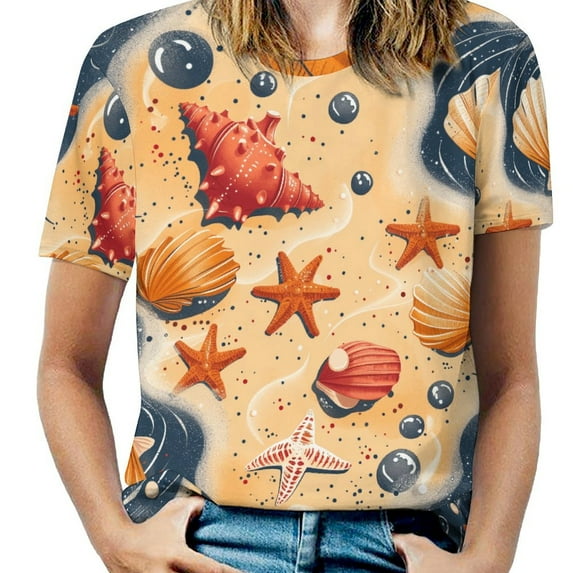 Beach Seashell Starfish Women's Short Sleeve Tops Casual Blouses T Shirt