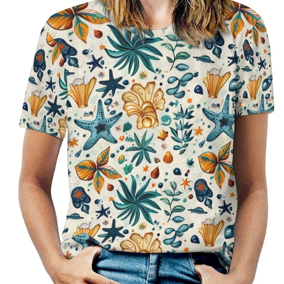 Beach Seashell Starfish Women's Short Sleeve Tops Casual Blouses T Shirt