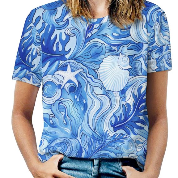 Beach Seashell Starfish Women's Short Sleeve Tops Casual Blouses T Shirt