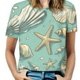 thumbnail image 1 of Beach Seashell Starfish Women's Short Sleeve Tops Casual Blouses T Shirt, 1 of 6