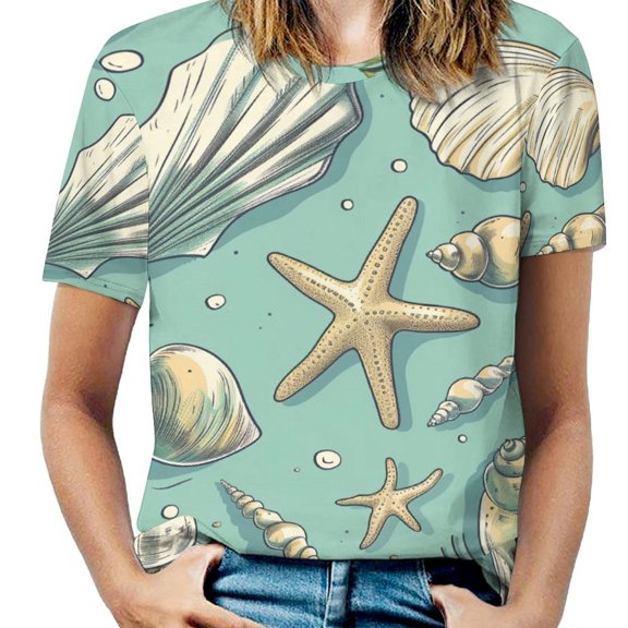 Beach Seashell Starfish Women's Short Sleeve Tops Casual Blouses T Shirt