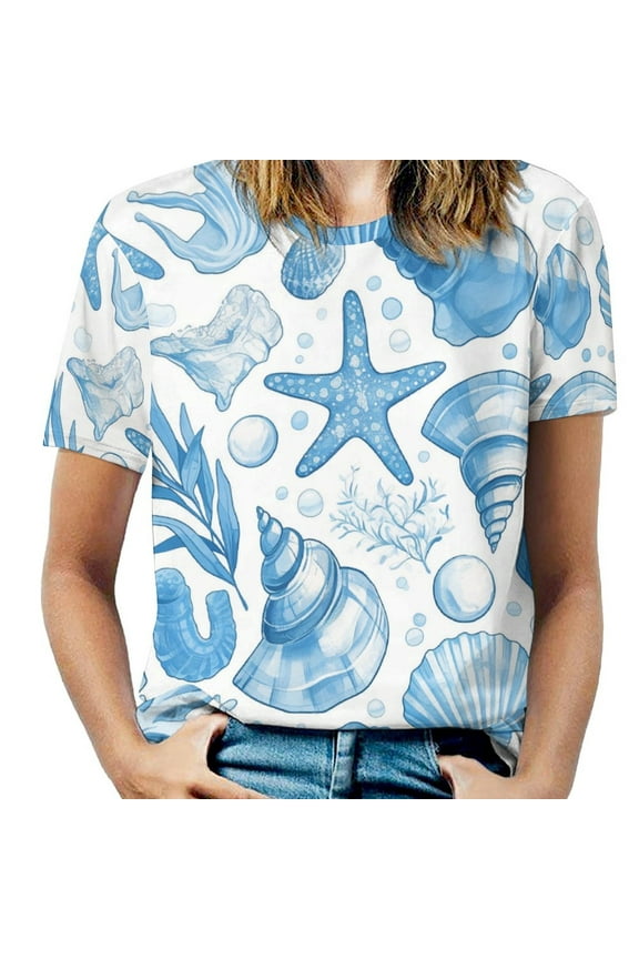 Beach Seashell Starfish Women's Short Sleeve Tops Casual Blouses T Shirt