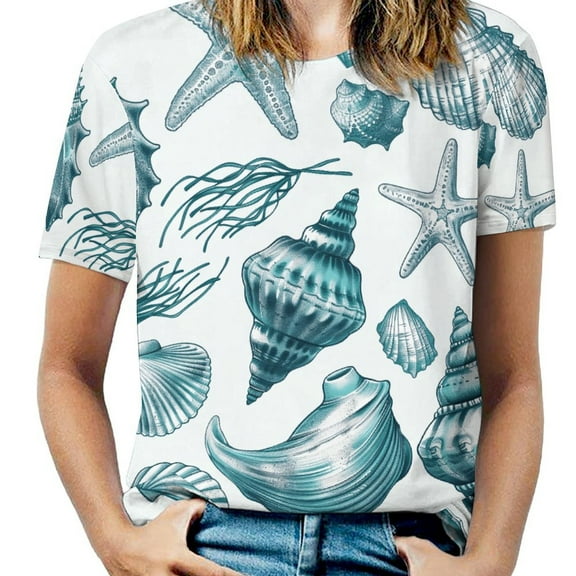 Beach Seashell Starfish Women's T-Shirt Short Sleeve T Shirts Tops Tee Ladies Loose T